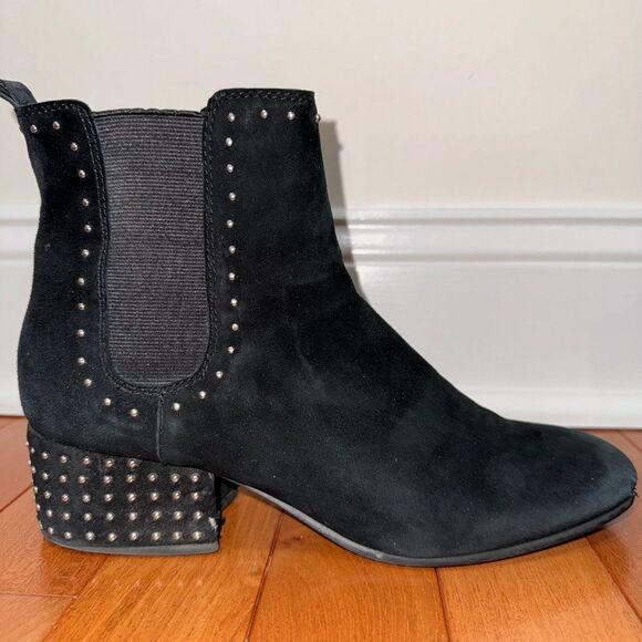 Marc Fisher Black Suede Tango Silver Studded Chelsea Ankle Boots - Picture 7 of 11